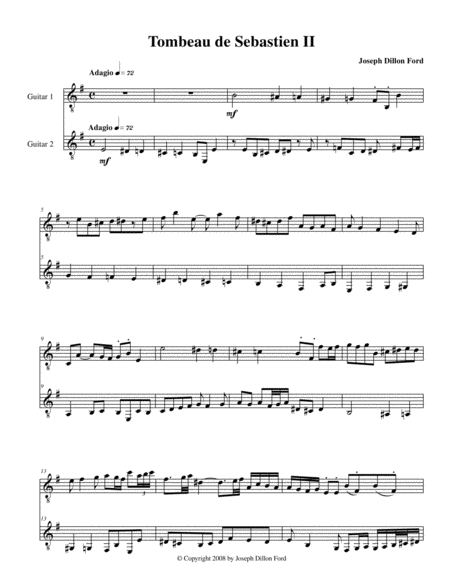 Tombeau De Sbastien Ii For Guitar Duo Sheet Music