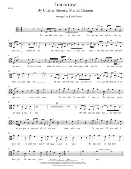 Tomorrow Easy Key Of C Viola Sheet Music