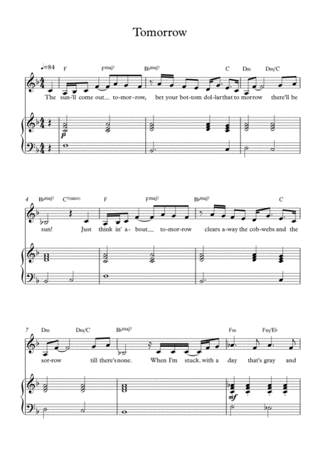 Tomorrow Easy Piano Accompaniment Sheet Music