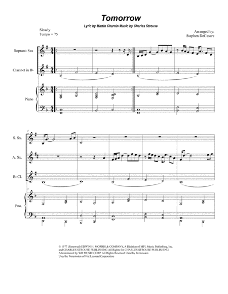 Tomorrow For Saxophone Quartet Sheet Music