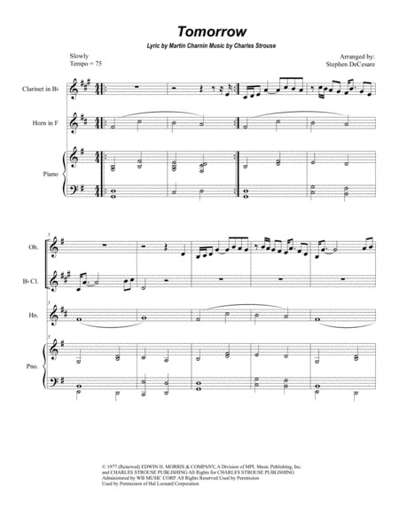 Tomorrow For Woodwind Quartet Sheet Music