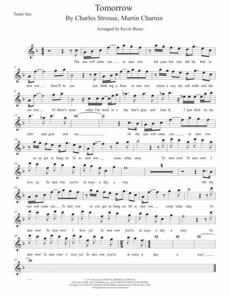 Free Sheet Music Tomorrow Original Key Tenor Sax