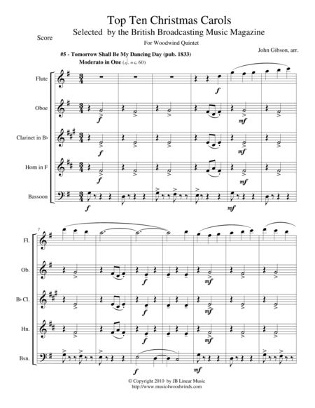 Free Sheet Music Tomorrow Shall Be My Dancing Day For Woodwind Quintet