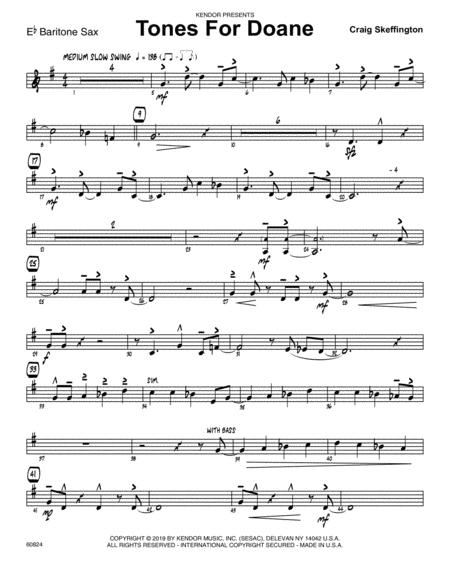 Free Sheet Music Tones For Doane Eb Baritone Saxophone