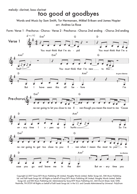 Free Sheet Music Too Good At Goodbyes Flex Band Bb Instruments