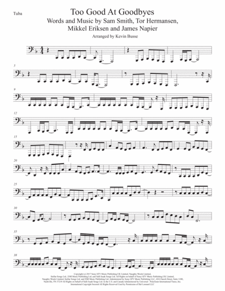 Free Sheet Music Too Good At Goodbyes Original Key Tuba