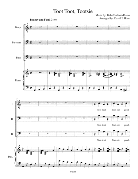 Free Sheet Music Toot Toot Tootsie Ttbb Piano