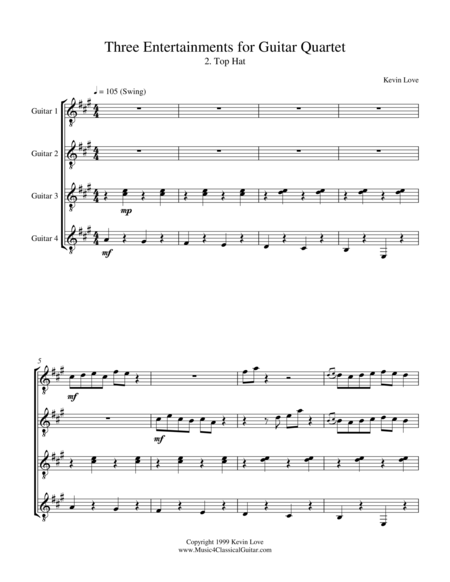 Free Sheet Music Top Hat Guitar Quartet Score And Parts