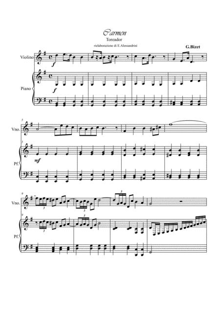 Free Sheet Music Toreador From Bizets Carmen Violin And Piano