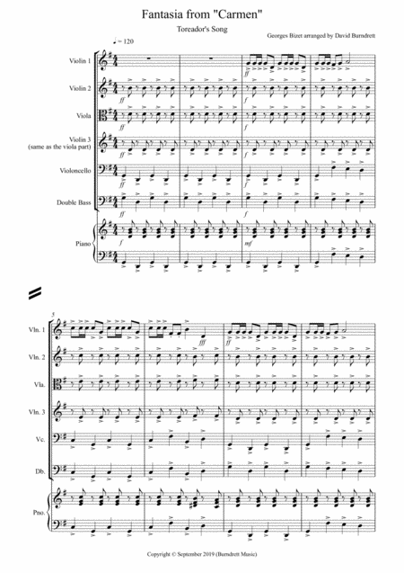 Free Sheet Music Toreadors Song Fantasia From Carmen For String Orchestra