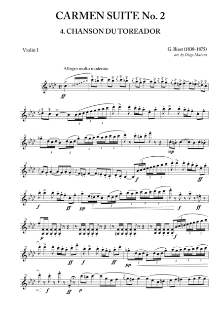 Toreadors Song From Carmen Suite No 2 For String Quartet Sheet Music