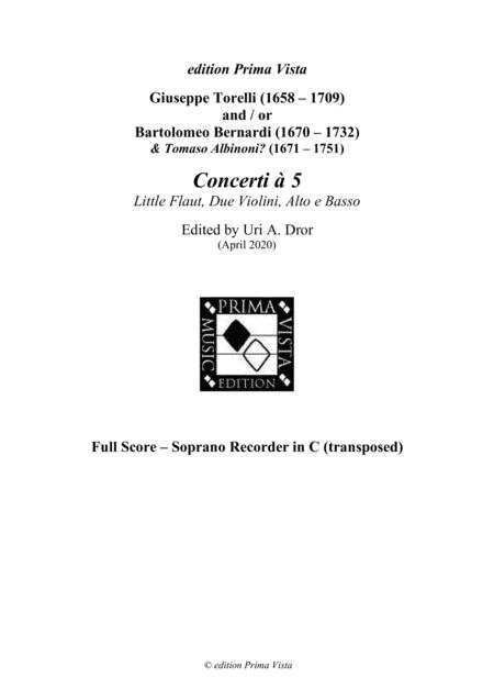 Torelli Recorder Concerti Transposed Keys Soprano Recorder Full Score Sheet Music