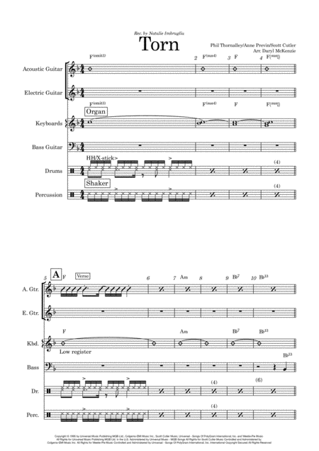 Free Sheet Music Torn Vocal With Rhythm Section Key Of F