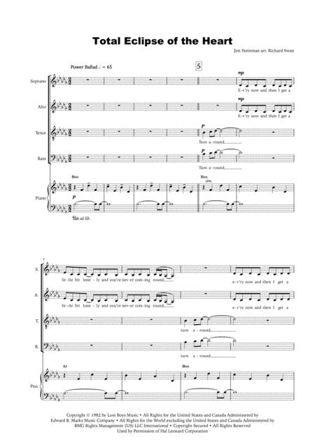 Free Sheet Music Total Eclipse Of The Heart Satb
