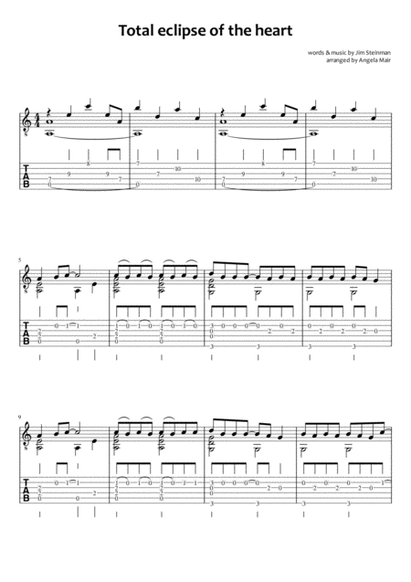 Free Sheet Music Total Eclipse Of The Heart Solo Guitar