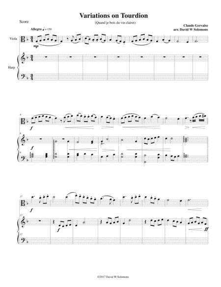 Free Sheet Music Tourdion Quand Je Bois Du Vin Clairet For Viola And Harp