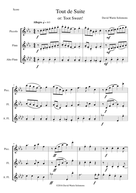 Free Sheet Music Tout De Suite Or Toot Sweet For Piccolo Flute And Alto Flute