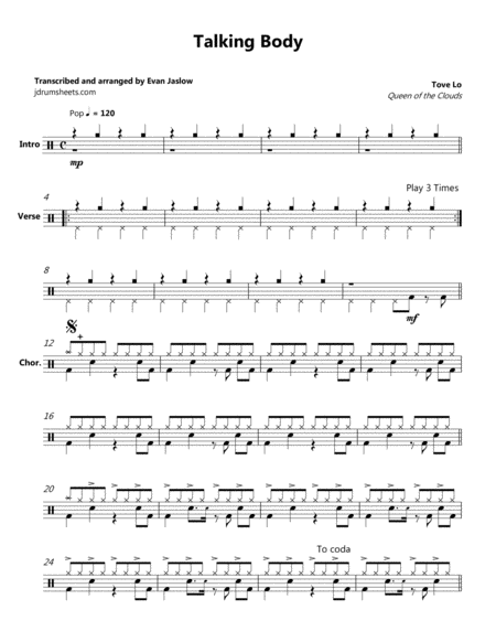 Free Sheet Music Tove Lo Talking Body