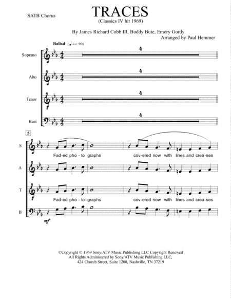 Free Sheet Music Traces Classics Iv Satb Parts Only