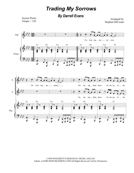 Trading My Sorrows Duet For Soprano And Alto Solo Sheet Music