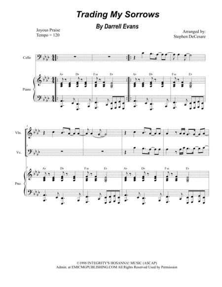 Free Sheet Music Trading My Sorrows Duet For Violin And Cello