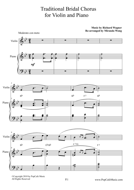 Free Sheet Music Traditional Bridal Chorus For Violin Piano