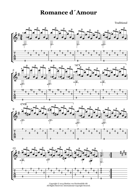 Free Sheet Music Traditional Romance D Amour Guitar