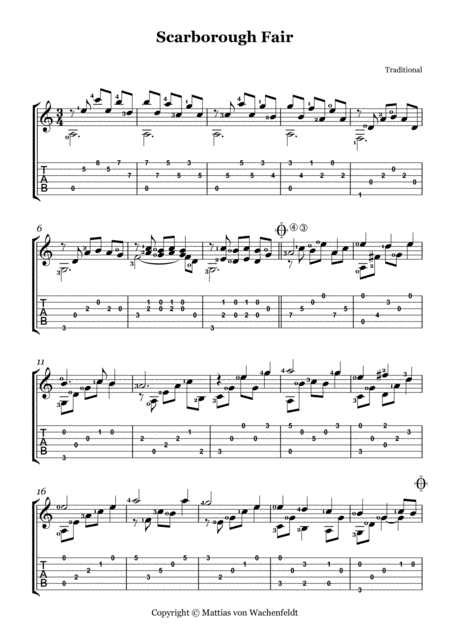 Traditional Scarborough Fair Guitar Sheet Music