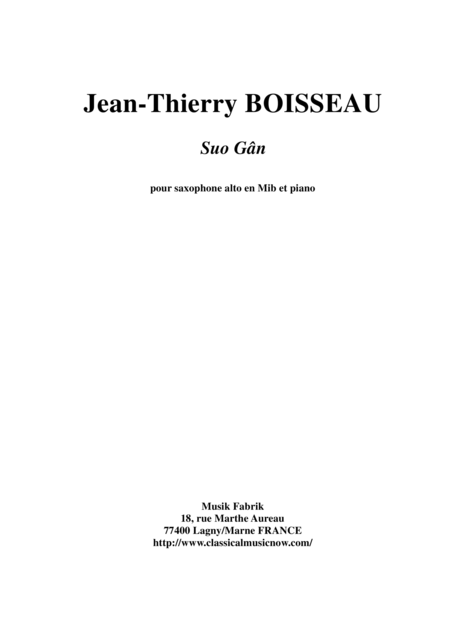 Traditional Welsh Lullaby Suo Gn Arranged For Eb Alto Saxophone And Piano By Jean Thierry Boisseau Sheet Music