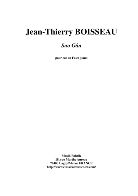 Traditional Welsh Lullaby Suo Gn Arranged For Horn In F And Piano By Jean Thierry Boisseau Sheet Music