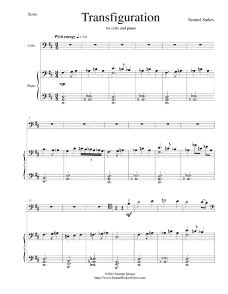 Free Sheet Music Transfiguration For Cello And Piano