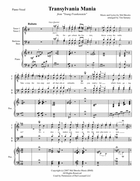 Free Sheet Music Transylvania Mania From Young Frankenstein