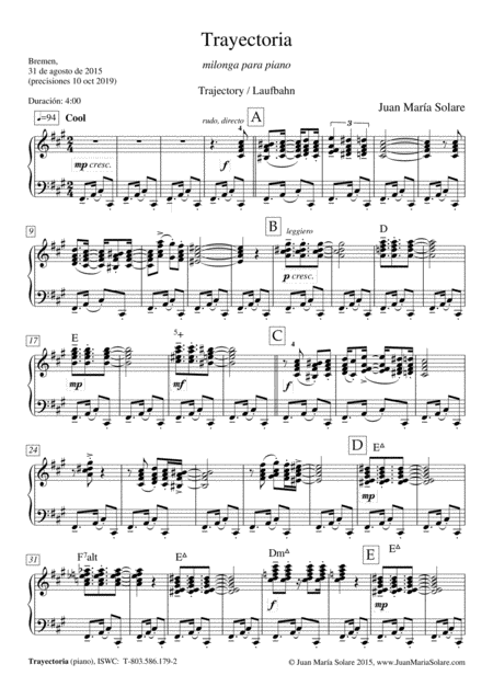 Trayectoria Piano Solo Sheet Music