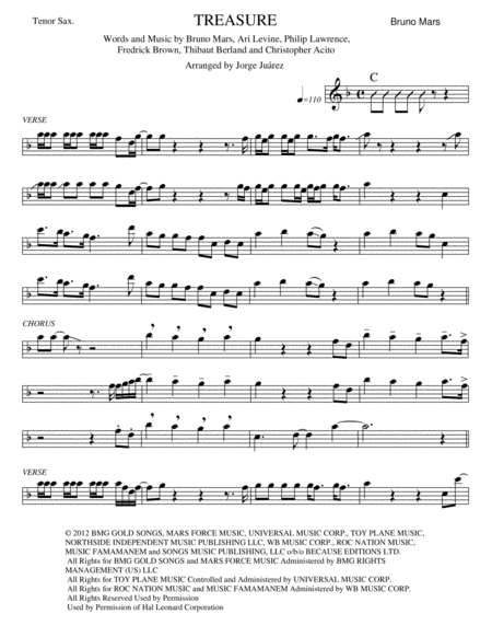 Treasure Tenor Sax Sheet Music