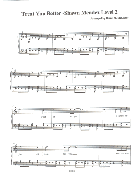 Treat You Better Level Two Sheet Music