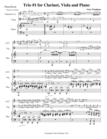 Trio 1 For Clarinet Viola And Piano Sheet Music