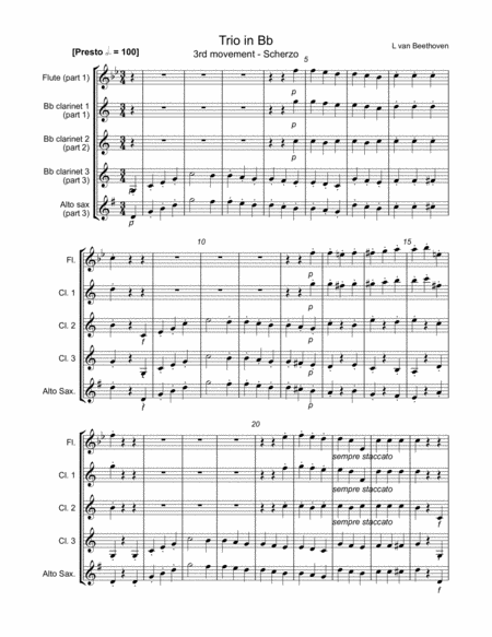 Free Sheet Music Trio 3rd Movement Scherzo Beethoven