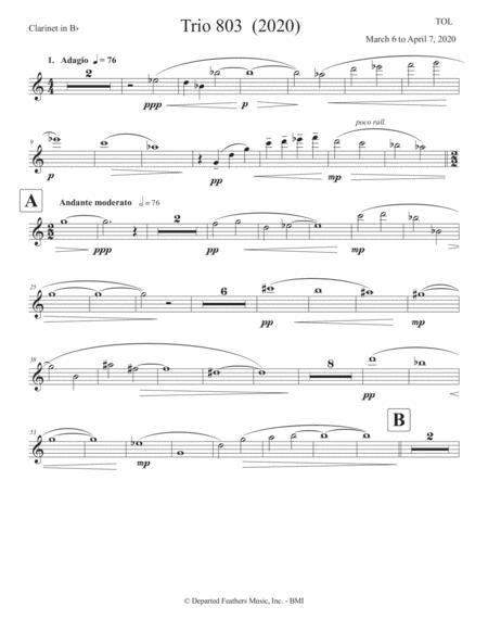 Trio 803 2020 For Clarinet Cello And Piano Clarinet Part Sheet Music