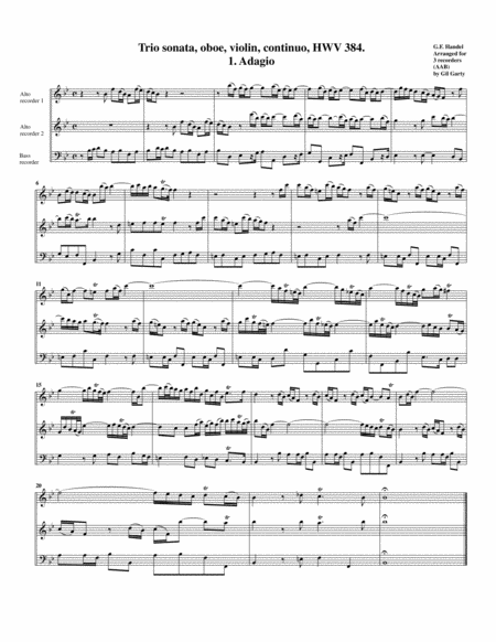 Trio Sonata Hwv 384 Arrangement For 3 Recorders Sheet Music