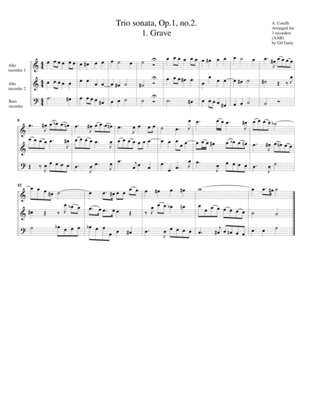 Free Sheet Music Trio Sonata Op 1 No 2 Arrangement For 3 Recorders