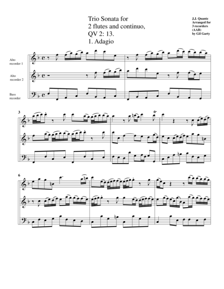 Free Sheet Music Trio Sonata Qv 2 13 Arrangement For 3 Recorders