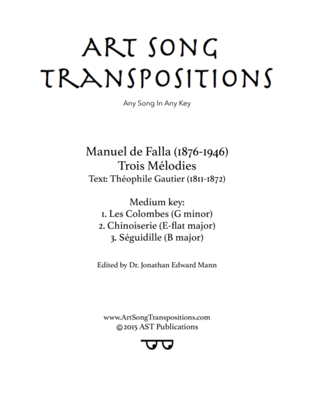 Trois Mlodies Transposed Down One Half Step Sheet Music