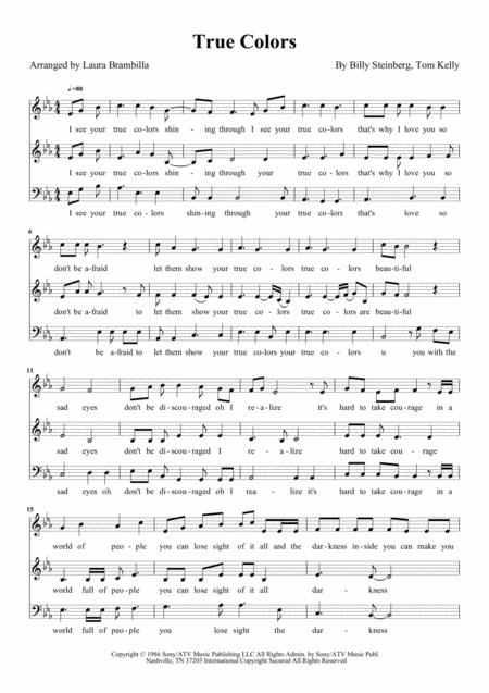 True Colors Cyndi Lauper For Sab Choir A Cappella Sheet Music