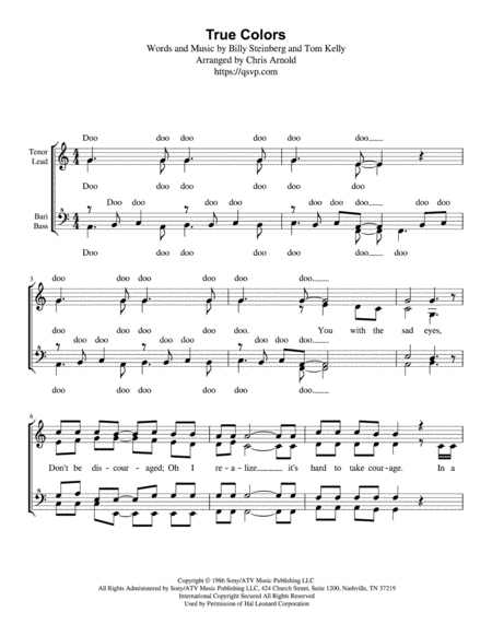 Free Sheet Music True Colors Ssaa