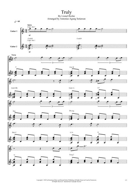 Truly Duet Guitar Score Sheet Music