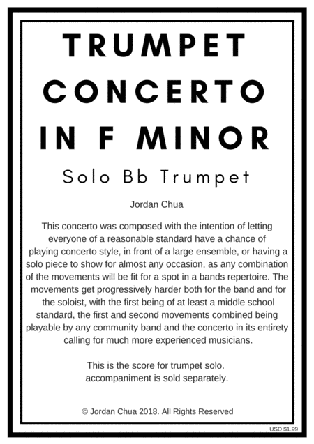 Trumpet Concerto In F Minor Solo Score Sheet Music