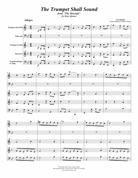 Trumpet Shall Sound From The Messiah For Brass Quintet Sheet Music