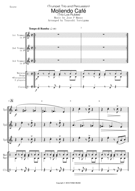 Trumpet Trio And Percussion Moliendo Caf Trio Los Rubies Sheet Music