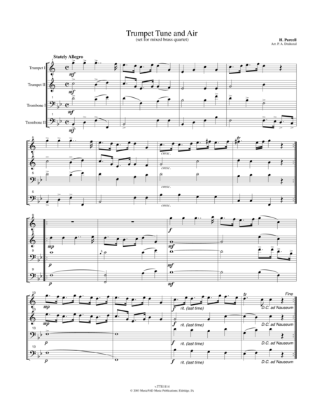 Trumpet Tune And Air By Purcell Arranged For Brass Quartet Sheet Music