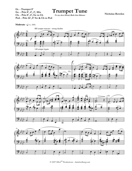 Free Sheet Music Trumpet Tune For Organ And Optional Trumpet